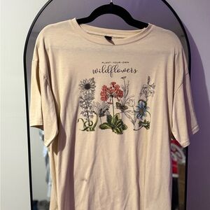 Cream Graphic Tee with Floral Design